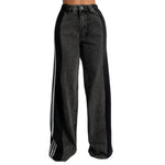 Women's Spring Summer Baggy Jeans Pants High Waist Loose Wide Leg Side Striped Denim Pants Streetwear