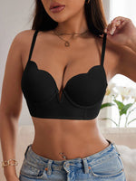 Summer Women's Solid Color Sexy bras Unadorned Push-Up with Scalloped Edge Plunge bra
