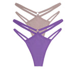 2PCS Women Sexy Cotton Panties Two Belts Hollow Out G-String Thongs Breathable Underwear for Female Solid Color Lingerie S-XL