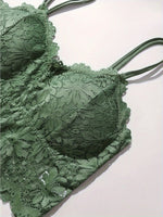 4pcs Women'S Sexy Lace Bra & Panty Set, Breathable & Comfortable, Removable Bra, Stretchy Lingerie Set