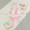 Pink Bow Swimwear String Halter Triangle Micro Bikini Thong Sexy Swimsuit Women Lace-up Wrinkled Bathing Suit Mini Bikinis Sets test