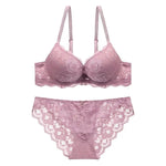 Hollow Lace Floral Sexy lingerie set Bow Padded Push Up women's bra Suitable for Small Busts sexy bras and panties