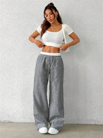Women's Casual Striped Woven Wide Leg Pants Fall Winter 2024 Casual Stylish Full Length Trousers Y2K Clothes Streetwear