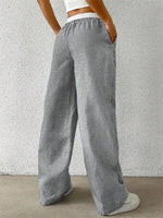 Women's Casual Striped Woven Wide Leg Pants Fall Winter 2024 Casual Stylish Full Length Trousers Y2K Clothes Streetwear