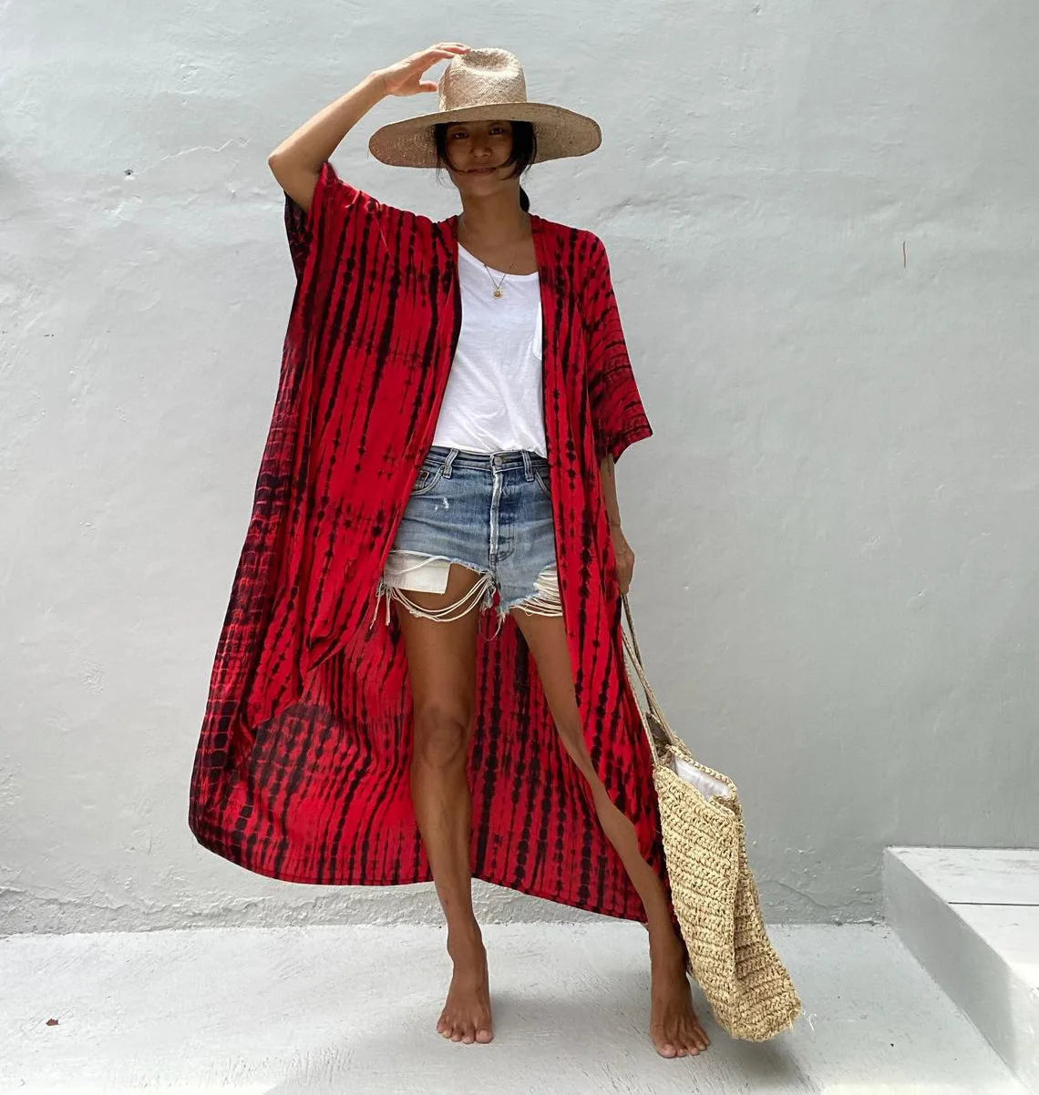 Beach Cover Ups for Swimwear Women Black Tie Dye Kimono Swimsuit Cape Summer Dress 2022 Beachwear Outfits Sales