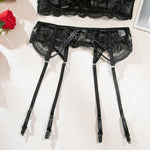 Embroidery Lingerie 3Pcs Sets Ultrathin Mesh Patchwork See Through Bras And Thongs Garter Suits Erotic Intimate Sexy Underwear