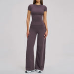 Yoga Set 2 Pieces Women Fitness Sportswear Gym Loose wide-leg pants Long-sleeved T-shirt Sports Crop Tops Tracksuit Workout Wear