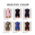 Hearuisavy Summer Women's Short Sleeved Sports Overalls Running Yoga Jumpsuit High Stretch Push Up Fitness Bodysuit With Zipper