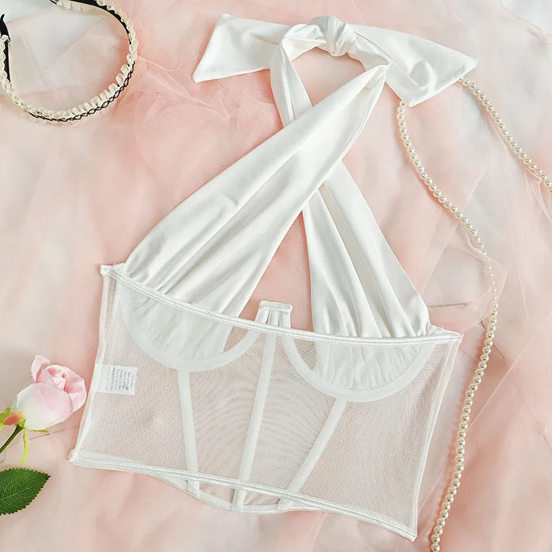 Phantasy Sexy Halter White Tank Top Women Fashion Hollow Out Crop Top Hotsweet Night Out Sweetwear 2026 Summer Women Clothing
