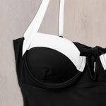 Sexy Black White Patchwork Underwire Swimsuit 2024 Women V Wire Push Up Tummy Control One Piece Swimwear Bathing Suit Bikini