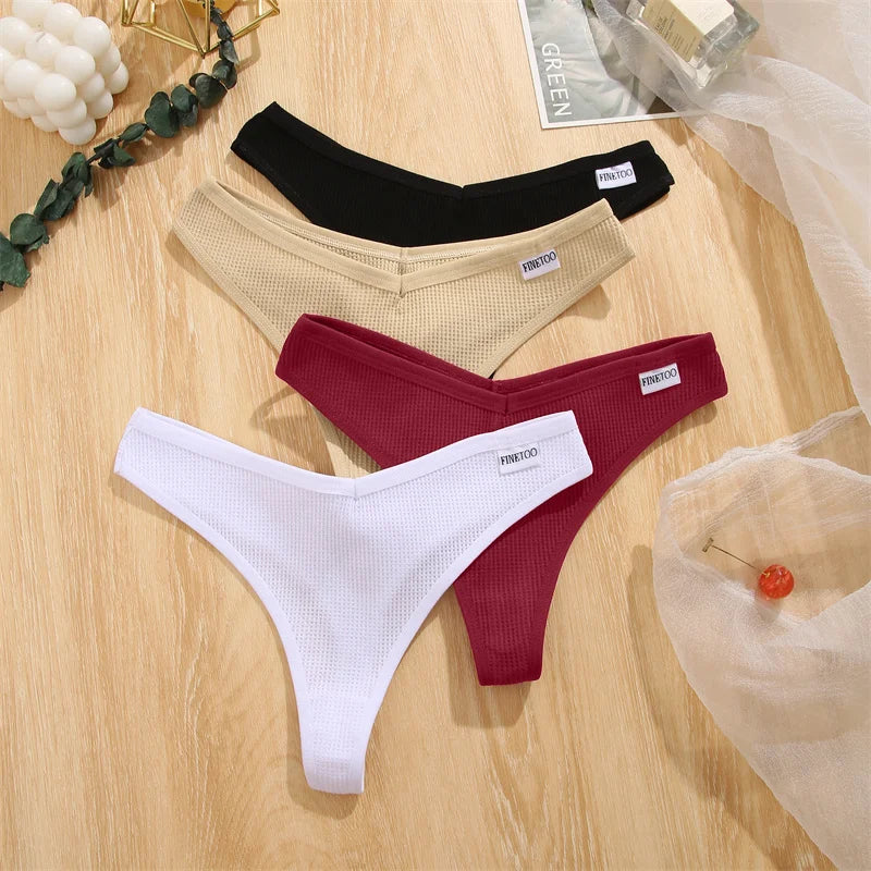 3Pcs/set Women Cotton Waffle Style G-string Panties Ladies Soft Thongs Female S-XL Low-Rise T-Back Panties Bikini Underwear 2023