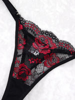Lady's Sexy Lace Black Strapless Nightgown, Transparent Lace Nightgown, Floral Pattern with Strapless Transparent