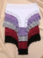 5Pcs Women Cotton Brazilian Pants Sexy Lace Brazilian Briefs Low Waist Floral Solid Color G-string Breathable Soft Lingerie