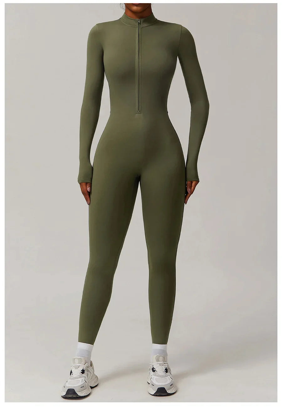Zipper Workout Jumpsuit Sports Overalls Women Gym Clothing Running Long Sleeves Fitness Gym Tracksuit Short Sportswear Yoga Set