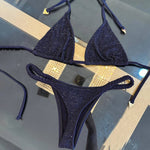 New Bandeau Biquini Sexy Bikini Women Swimsuit 2025 Female Swimwear Shiny Botton Swimming Suit Halter Bodysuit Beach Outfits