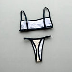 Sexy Beige Black Patchwork Bikini Set 2026 Women Halter Push Up Bra Thong Swimsuit Summer Bathing Suit Holiday Swimwear Biquini