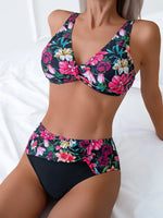 2025 Sexy Vintage Swimsuit Women Printed High Waist Bikini Set V-neck Swimwear Female Padded Bathing Suit Swimming Beachwear