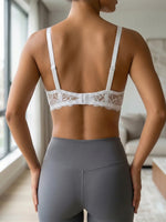 French Women's Lace Trim Push Up Bra Sexy Mesh Underwire Underwear Comfy Thin Padding Floral Lace Lingerie Bra