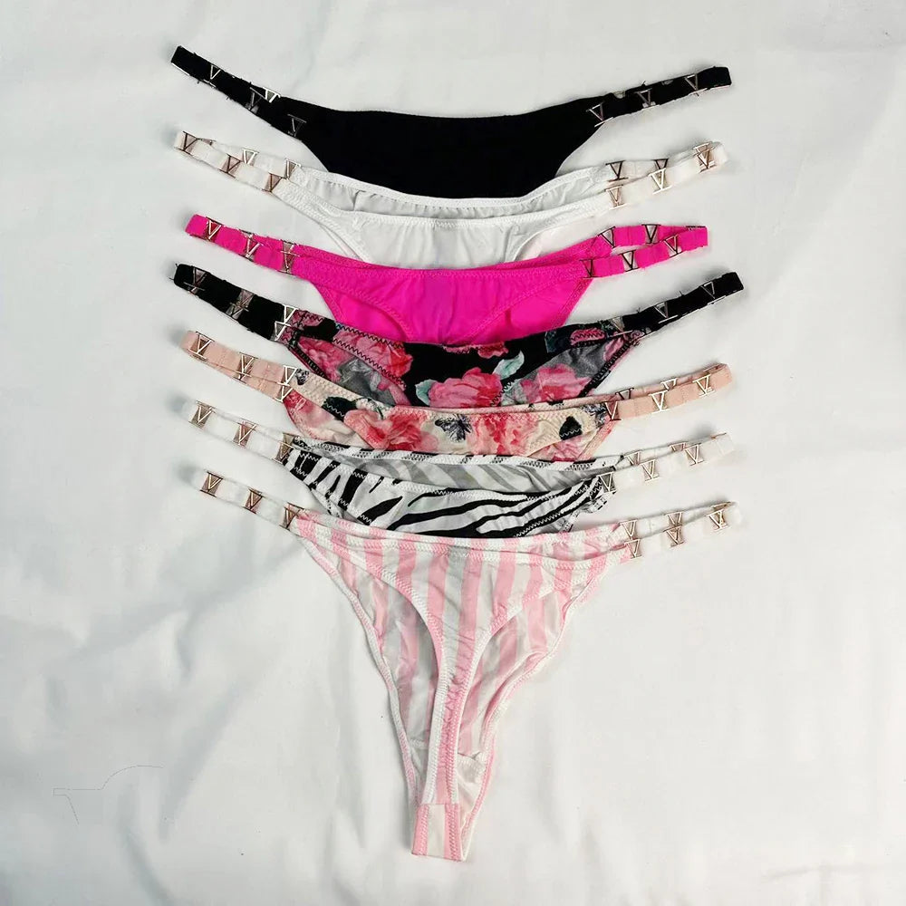 Low Rise Sexy Thong Women Underwear Briefs Seamless Panties Zebra Flower Luxury Metal Buckle G String Bikini Girls Female Panty