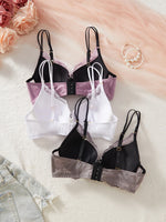 3-Pack Women's Underwear Set Lace Floral Fabric Push-Up Bra for Women Underwire Unpadded Sexy Lingerie Set