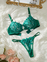 Floral Embroidery Sexy Lingerie Set Women Transparent Bralette Underwire Push Up Bra Panty 2 Piece Set