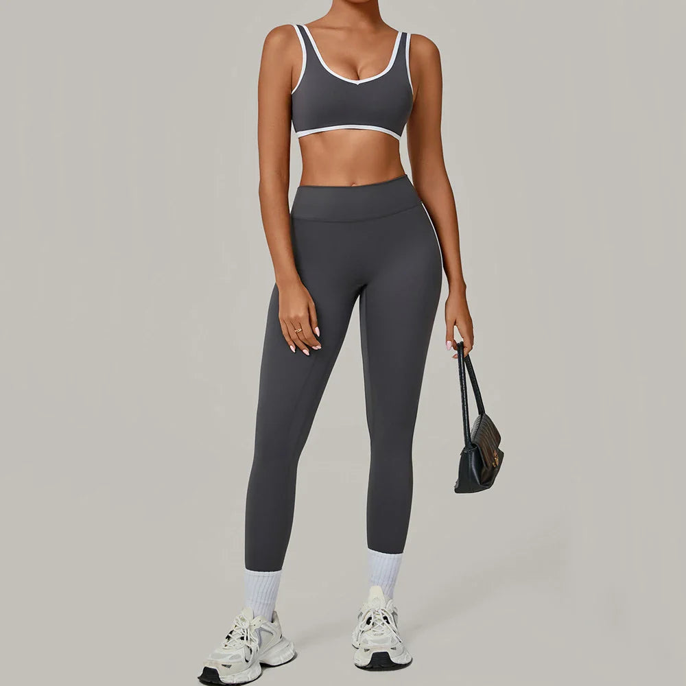 2PCS Women's Padding Sports Bra Pants Yoga Set High Waist Peach Hip Fitness Suit Running Workout Gym Leggings Yoga Set XP397