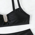 Solid Color High Waist Two Piece Swimsuit for Women U-neck Suspender Backless Bikini Set Beach Vacation Bathing Suit 2025 New