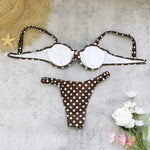 Vintage Brown Polka Dot Print Bikini Set 2026 Women Push Up Underwire Bra Pleate Thong Swimsuit Beach Bathing Suit Mini Swimwear