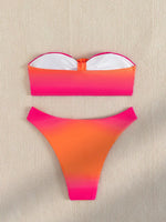 Sexy Orange Gradient Bikini Set 2025 Women 3D Floral Designer Bandeau Push Up Micro Swimsuit Beach Bathing Suit Thong Swimwear