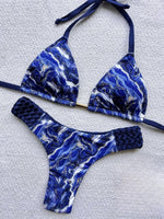 Sexy Vintage Print Bikini Set 2025 Women Orange Cut Out Weave Thong Swimsuit Bather Bathing Suit Two Piece Swimwear Biquini