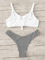 Sexy Micro Bikini 2025 Women Swimsuit Scoop Neck Striped Swimwear Knot Bow Fringe Summer Beachwear Bathing Suit Push Up Biquini