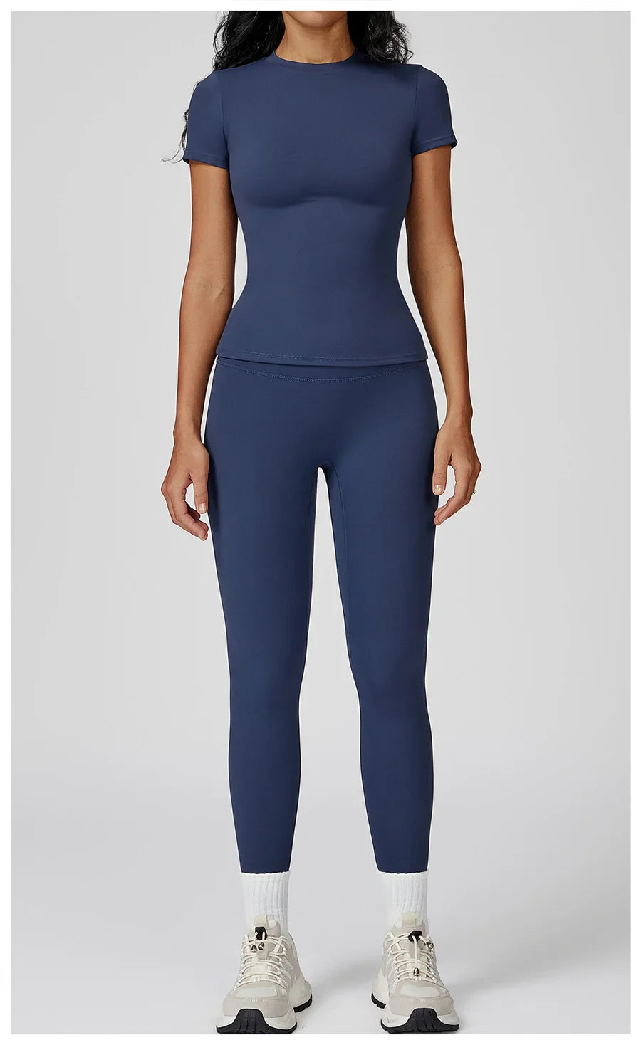 New Yoga Set Two Piece Women Short Sleeve Top with High Waist Leggings Seamless Workout Clothes Patchwork Sport Fitness Gym Sets