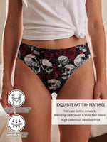 Stylish Mid-Rise Women Panties Gothic Skull Seamless Underwear Soft Breathable Rose Print Female Briefs