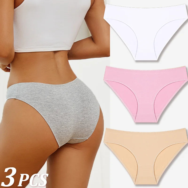 3Pcs Women Cotton Panties for Women Sexy S-XL Low Waist Briefs Female Breathable Underwear Girl Intimates Lingerie Solid Color