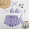 Sexy Purple Thong Bikini with Shorts Women Three Pieces Swimsuit Brazilian Swimwear Female Beachwear Halter Bathing Suit Outfit test