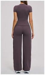 Yoga Set 2 Pieces Women Fitness Sportswear Gym Loose wide-leg pants Long-sleeved T-shirt Sports Crop Tops Tracksuit Workout Wear