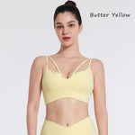 DIAS FIT JOY Women's Double Thin Shoulder Strap Yoga Vest with Chest Mat Sports Underwear V-neck Fitness Bra Yoga Back Beauty