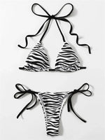Sexy Zebra Striped Bikini Women Halter Push Up Triangle Swimsuit Brazilian Summer Bathing Suit Micro Swimwear 2025 Swimming Suit