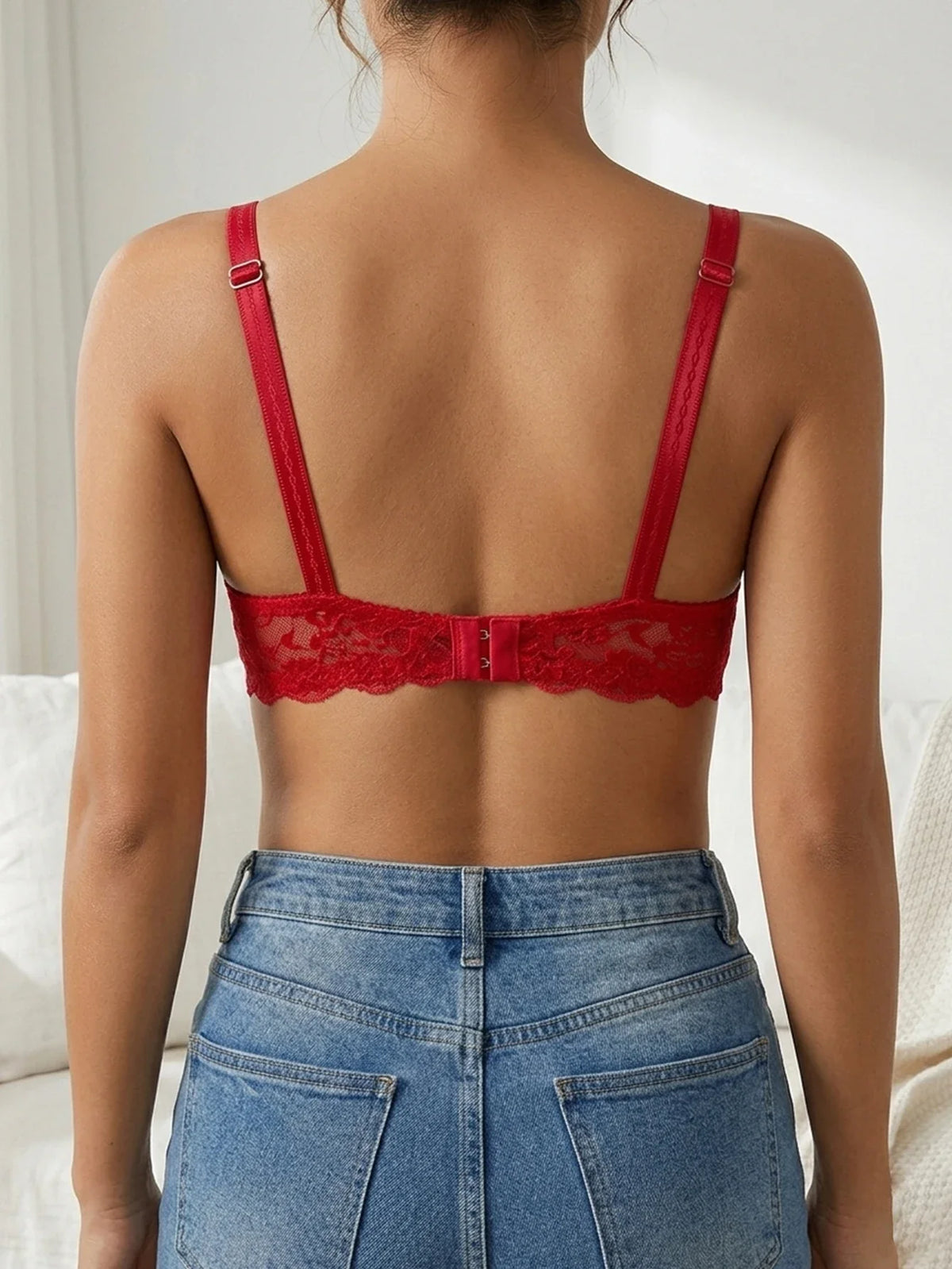 French Women's Lace Trim Push Up Bra Sexy Mesh Underwire Underwear Comfy Thin Padding Floral Lace Lingerie Bra