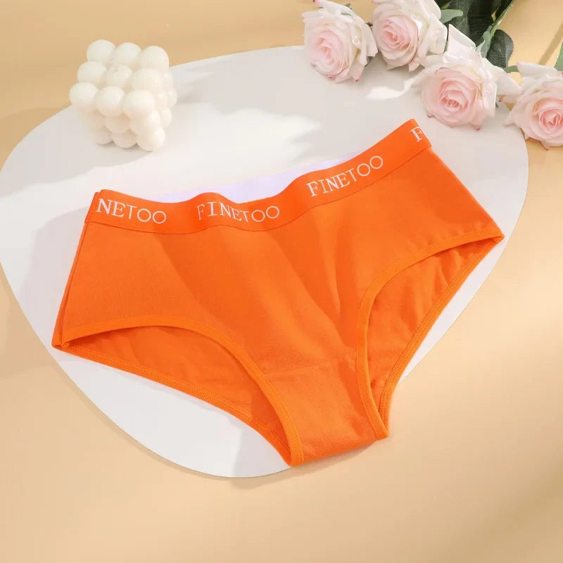 FINETOO 4Pcs Women'sCotton Panties Sexy Breathable Low WaistBriefs Letter Straps Underwear Soft Stretch Comfortable Lingerie