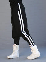 Striped Black Harem Pants for Women 2025 New Wide Casual Pockets Female Sportwear Trousers Ladies Bottpms 55977