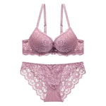 Sexy Lace Floral Women's Underwear Set Double Straps Push-Up Bra Hollow-Out Sexy Panties