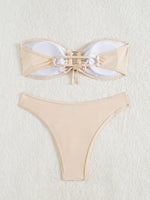 Sexy Bandeau Bikini 2026 Women Shiny Sequin Front Ring Push Up Micro Swimsuit Summer Pink Bathing Suit Thong Swimwear Biquini