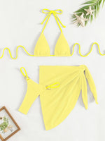Sexy Brown Bikini Set 2026 Women Halter Push Up Bra Skirt 3 Piece Swimsuit Summer Bathing Suit Cover Up Thong Swimwear Biquini
