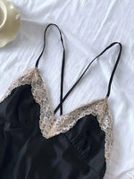 Sexy Pajamas Women's Lace Suspender Nightdress Silk Thin Dress Lingerie Women Nightgowns Sexy Solid Nightwear Summer Loungewear