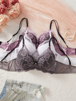 3-Pack Women's Underwear Set Lace Floral Fabric Push-Up Bra for Women Underwire Unpadded Sexy Lingerie Set