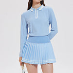 VITALINOVO Tennis Skirt Sets for Women Zipper Color Block Shirts High Waisted Golf Polo Two Piece Skirt Set Women 2 Piece Outfit