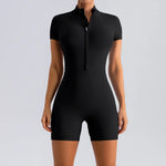 Yoga Jumpsuit Fashion Zipper Dance Short Playsuit Women Romper Short Sleeve Gym Fitness Overalls One Piece Sports Suit Unitard