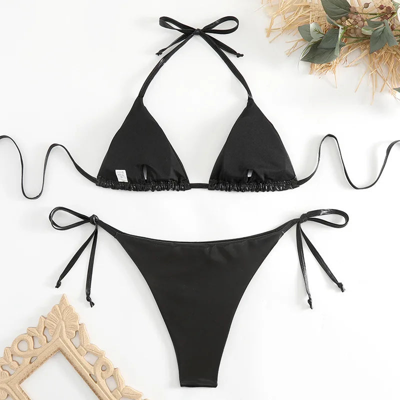 Sexy Gold Silver Red Strings Bikini 2024 Women Swimsuit Female Swimwear Thong Bikinis Set Brazilian Beach Bathing Suit Biquini