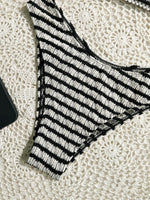 Sexy Black Striped Bikinis 2025 Women Halter Pleate Push Up Micro Swimsuit Brazilian Beach Bathing Suit Holiday Thong Swimwear